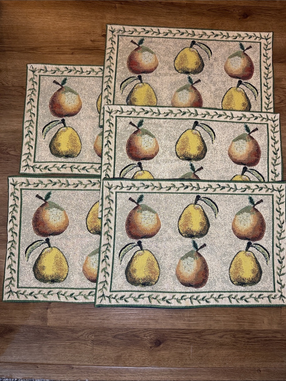 Woven Tapestry Placemats Set of 5 Apples Pears Country Kitchen Farmhouse Autumn